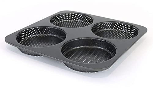Space Home - Molde Perforado Antiadherente para Pan Burger - Molde para Hamburguesas - Acero al Carbono - 4 Panecillos - 28 x 28 cm