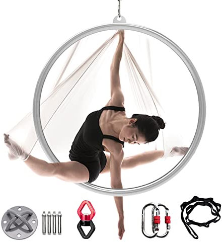 CMYUN Indoor Outdoor Yoga Aerial Hoop, 80/85/90/95/100cm Adult Lyra Hoop Aerial Ring Set, Single Point Yoga Hoop Gymnastics Acrobatic Weight Loss (Size : Diameter-95cm(37 3/8))