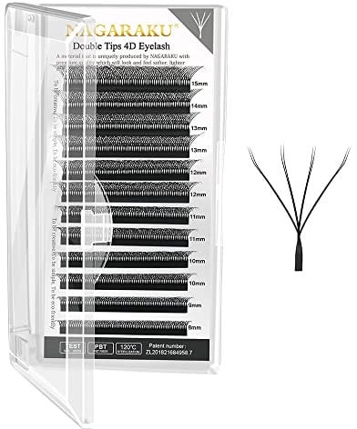 NAGARAKU Double Tips 4D Lash, W Shape Eyelash Extensions Premade Fans 0.07mm C Curl 8-15mm Mix 8D Russian Volume Lash Matte Pre Fanned Black False Eye Lashes
