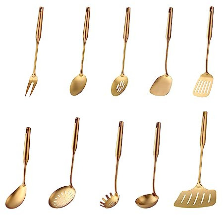 BUYER STAR 10-Piece Luxury Modern Stainless Steel Kitchen Utensil Set - Gold Titanium Plated Cooking Tools Gadgets Accessories
