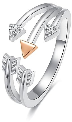 Pfeil Ring für Damen Mädchen - 925 Sterling Silber Einstellbarer Finger Ring - Minimalistische Schmuck Geschenk