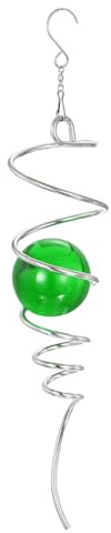 PATIKIL 13 Gazing Ball Spiral Tail, Decorative Wind Spinners 2 Glass Ball, Unique Gift Hanging Decor for Indoor Outdoor Garden Decoration, Green