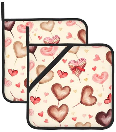 Set di 2 presine dipinte a mano con stampa a forma di cuore, resistenti al calore, con tasca, impermeabili, per cucinare forno, barbecue, inaugurazione della casa, regalo