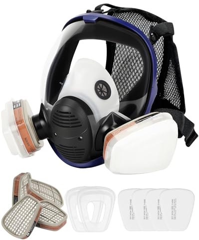 HOLULO Reusable Full Face Respirator Dust&Gas Mask with Filter | Silicone Reusable Against Vapours & Particles,, Suitable for Sanding, Painting, Formaldehyde, Polishing & Construction