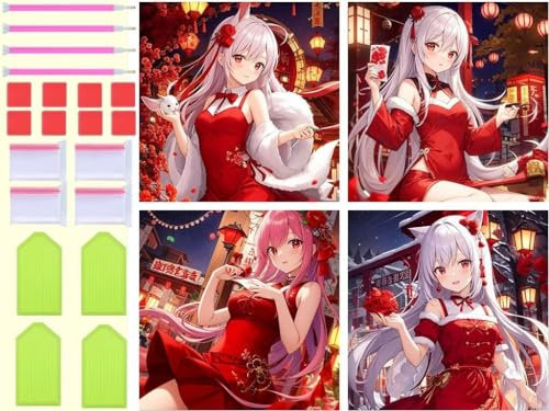 Diamond Painting Anime-Schönheit Diamant Painting Bilder 4 Stück 100x100cm, DIY 5D Diamond Painting Erwachsene Kinder Voll Eckige Diamant Malere Wohnzimmer Deko Aesthetic, Geschenke für Mama T-1113
