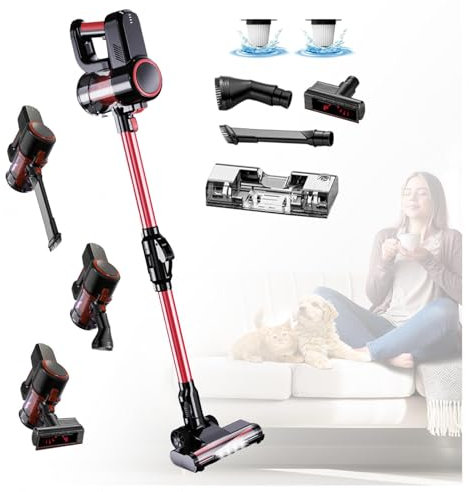 Aspirateur Balai Laveur sans Fil 5 en 1 Compact avec Réservoir d'eau 200ml, Aspirateur Nettoyeur Vapeur pour Voiture, Maison, Bureaux, Poils d'animaux