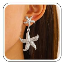 Inilbran Boho Seestern Ohrringe Übertrieben Seestern Baumeln Ohrringe Vintage Stern Fisch Tropfen Ohrringe Sommer Strand Seestern Ohrringe Schmuck Für Frauen Und Mädchen (Silber)
