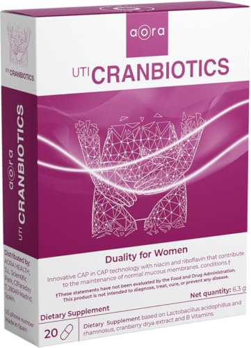 AORA UTI Cranbiotics - Probióticos Mujer 20 cápsulas | Arándano Rojo para Cistitis | Tratamiento de Candidiasis | Flora Íntima y Urinaria | Vitamina B | 100% Natural | Vegano