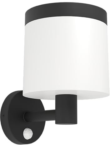 EGLO LED Wandlampe außen Pantete, Outdoor Solarlampe mit Bewegungsmelder, Außenlampe solar aus Kunststoff in Schwarz und Weiß, Außenbeleuchtung IP44