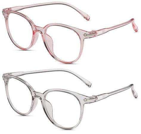 LINXINS 2 Pcs Kids Blue Light Glasses, Clear Lens Anti-Blue Light Eyes, Prevent Eye Fatigue (Gray+Pink)