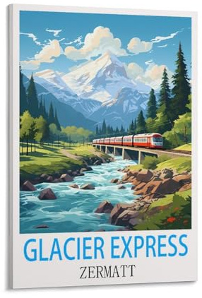 HSAYYIII Glacier Express Zermatt Vintage-Reiseposter, 20 x 30 cm, Leinwandkunst, Poster und Wandkunst, Bilddruck, Schlafzimmer-Dekor
