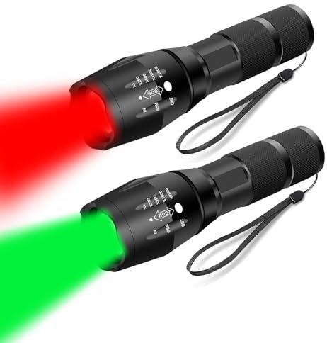 KUPRO Red Green Light Torches 1000 Lumens LED Hunting Torch Tactical 150 Yards Predator Light Single Mode Zoomable Waterproof Flashlight for Coyotes Varmints Hog Hunting, Astronomy, Fishing, Aviation