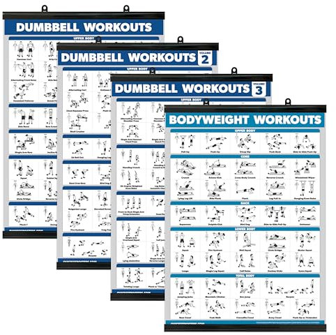 Palace Learning Hantel-Trainingsposter Band 1, 2 & 3 + Körpergewicht-Übungstabelle – Set mit 4 Postern (laminiert mit Kunststoffrahmen, 45,7 x 61 cm)