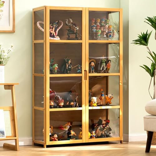 Acrylvitrine mit Glastür Curio Schrank Glasvitrine Regal Bambus Aufbewahrungsschrank für Kosmetik Schlafzimmer Wohnzimmer