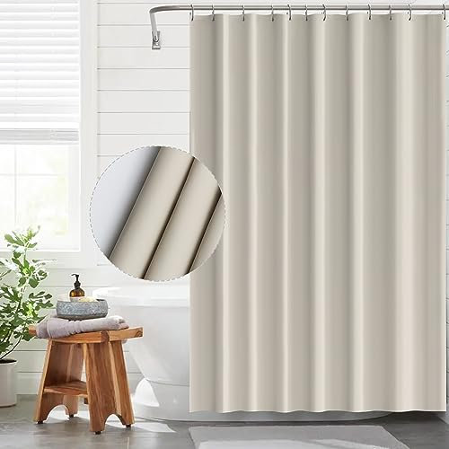 Funria Duschvorhang 180x200 cm Beige PEVA Badevorhang Anti-schimmel Wasserdicht Badezimmer Vorhänge mit 12 Duschvorhangringe Duschvorhang Creme für Badewanne