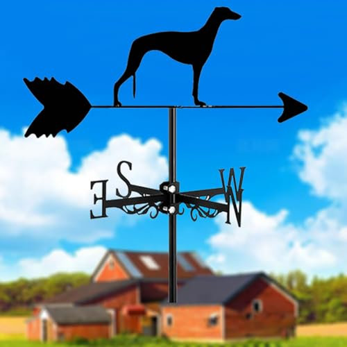 GFLCWYP Hund Wetterfahne Metall Wetterhahn Windrad Windrichtungsanzeiger Weathervane Für Zuhause Garten Terrasse Hof Dach Garten Dekoration Schwarz