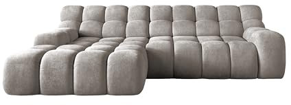 DomoHome- Campile Big Ecksofa mit Schlaffunktion Sofa Modern Couch Eckcouch Wohnzimmer Möbel Ausfahrbarer Sitz Sofa L Form, Links Size: 85x288x119 cm Stoff: Eden 7 Farbe: Grau