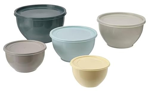 Bobzo 5-Piece Bowl Set with Lids, Mixed Colors – Stackable Food Storage Bowls, Microwave & Freezer Safe, Dishwasher Safe, Sizes 0.8L to 4.7L – Durable, Versatile Kitchen Essentials