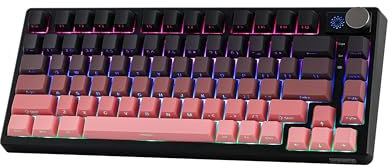 EPOMAKER HE75 Mechanical Keyboard with Changeable Knob Module, Wireless Gaming Keyboard with 4000mAh Battery, Hot-Swappable, Gasket, RGB Backlight, for Mac/WIN (Black Pink)