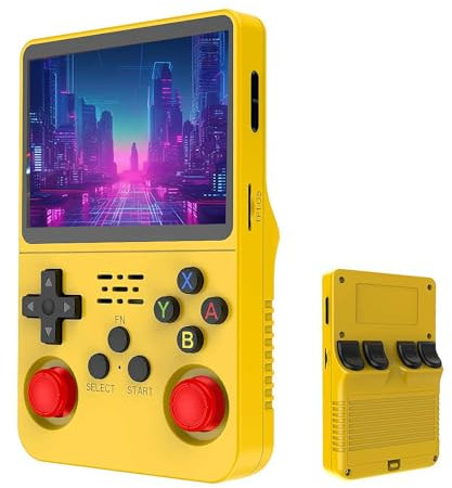 Keyboy Game Console R36S Retro Handheld Game Console con 64/128G Built-in 21000+ Giochi Classici, Sistema Linux Open Source Schermo IPS da 3,5 pollici Lettore video tascabile portatile (giallo 64G)