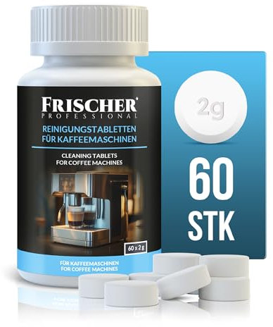 FRISCHER 60 Reinigungstabletten für Kaffeevollautomaten und Kaffeemaschinen | Reinigungstabs für Krups, Melitta, Siemens, EQ Series, Sage, Philips, Saeco, Jura, Bosch, Delonghi, Miele, WMF uvm.