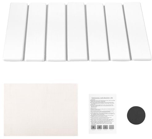 Stone Dish Drying Mat for Kitchen Counter 40x30cm Foldable Stone Dish Drainer Mat Quick-Drying Diatomaceous Earth Bath Tub Mat Multifunctional Pet Feeding Mat Non-Slip for Dishes Bottles Cups (White)