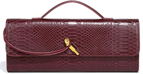 Upbull Trendige gewebte Abend-Clutch-Geldbörsen für Damen, Unterarm-Schulter-Handtasche, niedliche Umhängetasche, Umhängetasche, PU-Leder, B Burgund, Small
