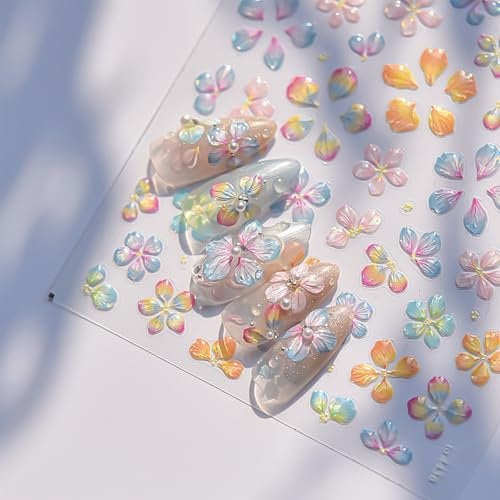 CharmBurst 5D Jelly Flowers Nail Art Stickers, Bunte Blumen-Nagelaufkleber, Selbstklebend, Elegant für Maniküre, Frühlings- & Sommerdesign, Florals, Nageldeko