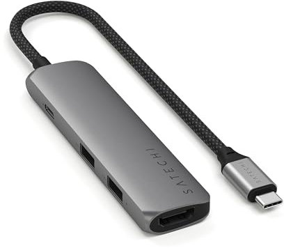 SATECHI Hub USB C 4 in 1 Slim Plus, Adattatore Multiporta con HDMI 4K, Ricarica PD da 100W, 2 Porte USB-A, per MacBook, Windows e Dispositivi USB Type-C – Grigio Siderale