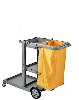 Schwarz/Grauer Reinigungswagen, 3 Regale, gewerblicher Hausmeisterwagen, 200 Pfund Kapazität, Kunststoff-Haushaltswagen mit 25-Gallonen-Beutel,Verbessern Sie die Effizienz(Noir)