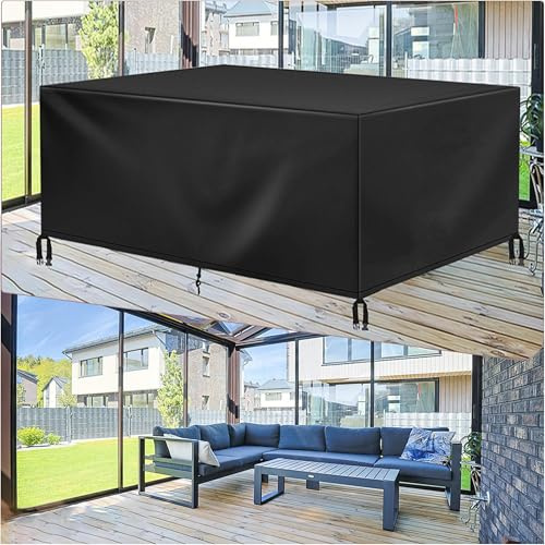 HNKDKJ Abdeckplane Gartenmöbel Outdoor Wasserdicht Schutzhülle Gartentisch 250x100x75cm/LxWxH 420D Oxford Gewebe Abdeckung Loungemöbel Winterfest Gartenmöbel Patio Tischplatte Abdeckung Set-Schwarz