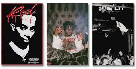 UKewei Playboi-Poster, Carti Rapper, Musikalbum, Vintage-Cover, Wandkunst, Leinwand, dekorativer ästhetischer Druck, Dekor-Poster, 30 x 45 cm, 3 Stück Stil, 3 Stück