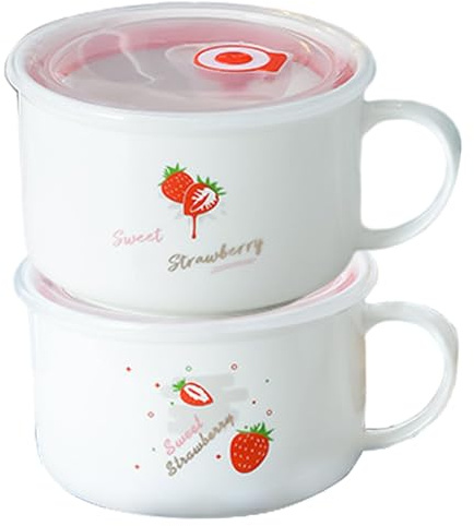 Gcroet 2 bols à soupe avec poignées, tasse à soupe scellée pour micro-ondes de 28 oz avec couvercle, tasse de voyage en céramique pour ramen, nouilles, bouillie, couleur aléatoire.