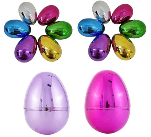 AZIDWERYQ 14 Stück Ostereier, metallisch befüllbare Plastikeier, 2, 4 x 1, 7 Bunte, helle Ostereier, leer für Eiersuche, Überraschungsei, Jagd aus Kunststoff