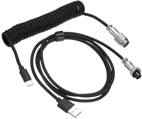 PATIKIL 3 m Cable Enrollado Para Teclado Tipo-C A USB-A Trenzado Negro | Con Conector De Aviación Metálico Desmontable, Para Teclados Mecánicos Gaming, Para Teclados Gaming