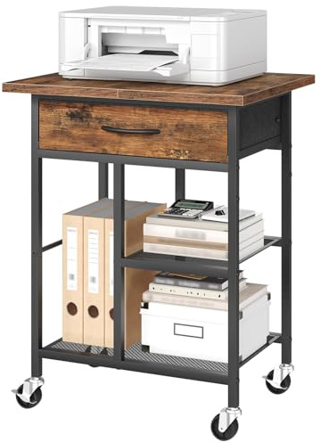 MAHANCRIS Printer Stand, Printer Table, Printer Cart with Fabric Drawer