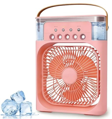 Aire acondicionado portátil, ventilador de enfriamiento personal mini 4 en 1 con spray de niebla de agua, ventilador de agua de enfriamiento por evaporación de 3 velocidades, spray de niebla para mesa