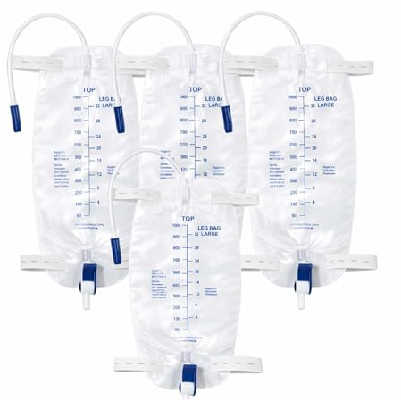 4Pcs 1000ML Urinary Drainage Bag,Urine Bag Catheter Leg Bags with Anti Reflux Chamber,Individually Urine Catheter Night Bag