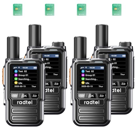 Radtel P8 PoC Radio (Push-to-Talk Over Cellular), Unlimited Range Nationwide Handheld Walkie Talkies, Rechargeable Two-Way Radios Long Distance GXIN Ham Radio (4 Pack with 4 SIM)