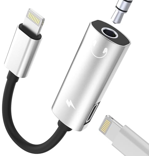 Adapter Lightning auf Klinke für iPhone 14 13 Pro Max Aux Kopfhörer für Apple Audio Kabel 3.5mm Headphone Jack Splitter Konverter Anschluss Aufladen für iPad Kopfhöreranschluss Ladegerät Auto Auxkabel