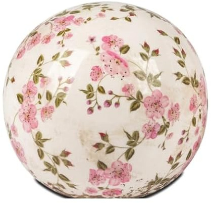 formano Keramik Dekokugel Vintage, Weiß mit Rosa Blüten, Antik-Stil, 12 cm