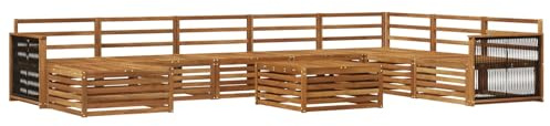 vidaXL Outdoor-Sofagarnitur 9 pcs Natur Massivholz Akazie, Gartenmöbel, modernes Outdoor-Sofa-Set, Akazienholz, modulares Sofa, ideal für Pool und Terrasse