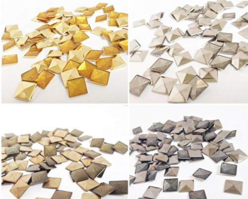 World of Sparkles Flat Square Iron on Studs for Clothing Metal Pyramid Beads for Leather Crafts Jackets Art Decoration, Gold, 5mm, 50pcs (Gold, 10mm - 100pcs)