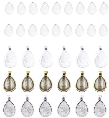 Milisten 36 Stück Anhänger Tabletts & Tropfen Glas Cabochon klar Kuppel Fliesen DIY Schmuck Legierung Tropf Basisplatten für Handwerk Foto Schmuck Machen, 18 Paare, Gemischte Farben