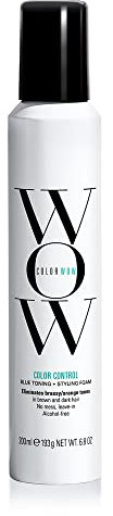 COLOR WOW Farbkontrolle + Toning-Schaum für brünettes Haar – beseitigt Gelb und Messing; keine Flecken; kein Alkohol; blau getönter Leave-In Toning Foam hellt das Haar in einer Anwendung auf;