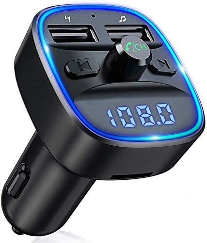 Transmetteur FM Bluetooth, Bluetooth Lecteur MP3 Adaptateur Radio sans Fil Kit Émetteur FM Voiture Chargeur, Appel Mains Libres, 2 USB Port 5V/2.4A1A, Support Carte SD/Clé USB
