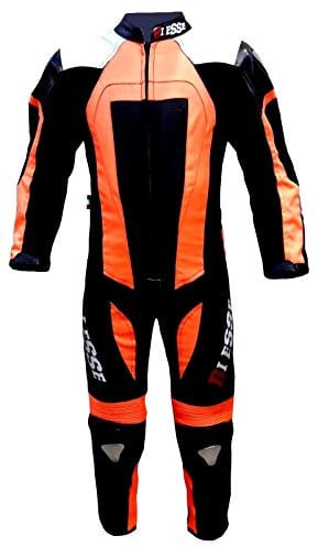 BI ESSE - Tuta da MINIMOTO per bambino in pelle e cordura professionale, completa di protezioni (Nero/Arancione, M (8 anni))