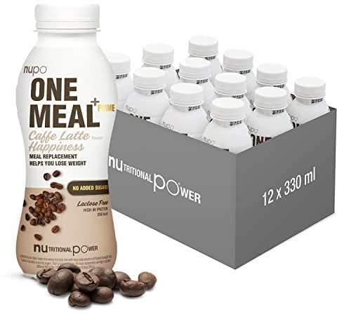 NUPO One Meal + Prime Café Latte I Shake prêt à boire I Savoureux shake substitut de repas avec 24 vitamines et minéraux I Riche en protéines I Sans sucre ajouté I 12 x 330ml
