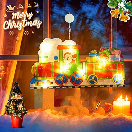 U/N Lighted Christmas Window Silhouette Decoration - Light up Santa Claus & Tree, Battery Operated with Suction Cup Hook for Window Glass Wall Indoor Decorations