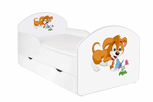 AS-TOR Kinderbett Jugendbett Maja 80x160 mit Matratze und Schublade - Bett Schlafzimmer Kindermöbel Kinderbetten für Mädchen und Junge, Hochwertige Möbelplatte, Solide und Sicher - Hund